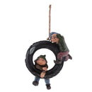 Statue Resin Swing Boys Decor Simulation Home Garden Craft with Round Tire