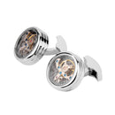 1 Pair Mens Shirt Cufflinks Round Watch Movement Cuff Links - Silver