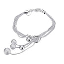 Women Silver Plated Stainless Steel Multi-line Chain Bangle Beads Dangle Lobster Charm Cuff Bracelet for Women Girl
