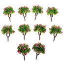 10 Pieces 5.5cm/2.2inch Plastic Miniature Model Trees Z Gauge with Rose Red Flower DIY Train Layout Scenery Diorama Wargame