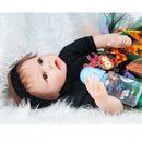 Huggable Silicone 22inch Reborn Baby Unisex Doll Rooted Pure Mohair Hair Newborn Toddler with Magnetic Pacifier and Nursing Bottle