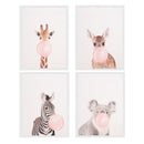 4 Panel Oil Print Painting on Canvas, Wall Artwork Picutre Painting for Living Room Bedroom Decor - Animal Blow Bubble Gum