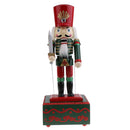 32CM Wooden Christmas Nutcracker Soldier Square Base Music Box Wind Up Toy Xmas Decor Ornament