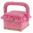 5"x 5"x 4" Cotton Fabric Coverd Sewing Basket with Handle Pink Plaid Design