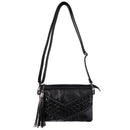 Soft PU Leather Small Satchel Shaped Crossbody Bag with Rivets and Tassel