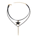 Vintage Gothic PU Leather Double Layer Star Rectangle Bolo Choker Collar Chain Necklace Lady Elegant Jewelry
