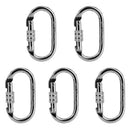 5 Pieces Oval Steel Carabiner Screw Locking for Rock Climbing Rescue 25KN