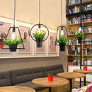 Black Geometric Iron Ceiling Lamp Pendant Light Plants Flower Pots Light Fixture
