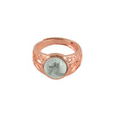 Unisex 10mm Oval White Turquoise Ring Filigree Hollow Flower Cabochon Ring