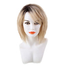 12" Women Short Fluffy 100% Real Human Hair Wigs With Cap Heat Resistant for Cosplay Party Daily Use Ombre Blonde