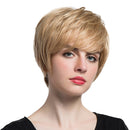 HEAT RESISTANT Gold Women 12" Short Layered Coloured 100 % Human Hair Wigs with Cap for Cosplay Costume Party or Daily Wear