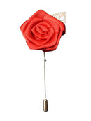 Classic Lapel Red Rose With Golden Leaf Boutonniere Stick Brooch Pin Corsage