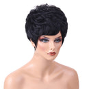 Lightweight 10" Short Women Natural Layered Curly 100% Real Human Hair Wigs With Cap for Cosplay Party Daily Use Black HEAT RESISTANT
