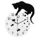 Acrylic DIY Wall Clock 3D Cat and Fish Wall Clock Large Mute Wall Stickers for Living Room Bedroom Home Decorations