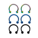 3 Pairs Stainless Steel Horseshoe Circular Ball Septum Lip Nose Ear Piercing Jewelry
