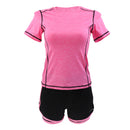 Women Girls Summer Fashionable Outdoor Sportswear Clothing Yoga Training Cycling Running Suit Set Short-sleeved Top Short Pink L