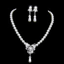Vintage Long Pendant Style Rhinestone Faux Pearl Necklace Earrings Set Wedding Party Supplies