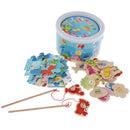 Magnetic Fishing Game Toy, 22 Wooden Fish Animal Model & 2 poles with Ocean Jigsaw Puzzle Board Educational Pretend Play Toy Toddler Gift
