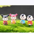 Set of 4Pcs Miniature Chinese Doll Resin Micro Landscape Bonsai Dollhouse DIY Craft Decor
