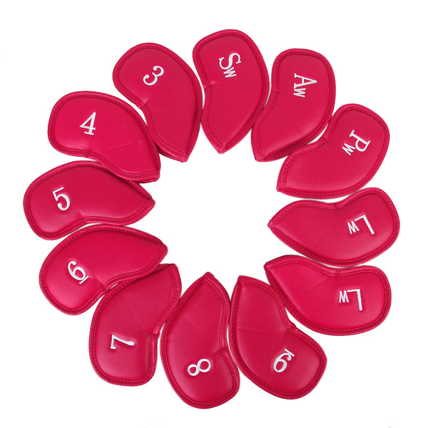 1 Set Of 12PCS PU Leather Golf Club Head Protection Cover Wedge Iron Putter Headcover Golf Sports Accessory Red