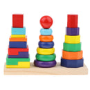 Wooden 3 Column Rainbow Geometry Blocks Match Stack Tower Set Early Learning Toys for Kids