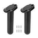 1 Pair Black Plastic 30 Degree Fishing Rod Holder with Cap Cover - Kayak Canoe Side Flush Mount 1.5" Diameter + Screws