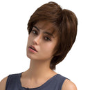 High Quality Layered 100 % Human Hair Wigs with Cap for Women Lady - Short Medium Brown 10 Inches