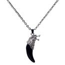 Black Resin Wolf Tooth Shape Pendant Necklace Stainless Steel Chain Biker Mens Fashion