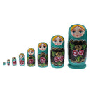 Green Wooden Russian Nesting Babushka Matryoshka 8pcs Dolls Set Decoration