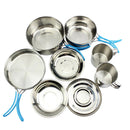 Portable Non Stick Camping Hiking Pots & Pans & Plates Cookware Set Lids