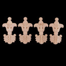 4 Pieces Natural Solid Wood Carved Applique Unpainted Decal Furniture Decors