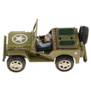 Vintage Army Green Jeep Clockwork Tin Toy Collectible Gift with Wind-Up Key