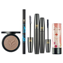 5pcs Pro Cosmetic Set Shimmer Lipstick Curling Mascara Pressed Powder Contour Eyebrow Eyeliner Pen Makeup