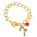 Gold Tone Chain Christmas Bracelet Xmas Gift Bangle Holiday Toggle Clasp Jewelry Perfect Gift for Girls Women