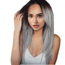 22" Women Girls Coaplay Synthetic Long Straight Hair Middle Part Natural Wig with Free Cap Gradient Grey