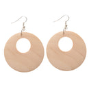 Hollow Design Wooden Drop Dangle Hook Earrings Color DIY Jewelry Wood 50mm