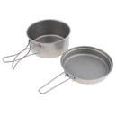 2Pcs Pure Titanium Pot Pan with Foldable Handle Ultralight Camping Outdoor Cookware