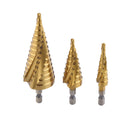 Set Of 3 Pieces HSS Spiral Cone Drill Titanium Bits Hole Metal Wood Cutters