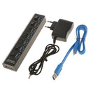 7 Port USB3.0 Hub Individual Led ON/OFF Switch+Charger Cable+EU plug Adapter
