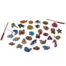 Magnetic Fishing Rod Catching Frog Kids Wooden Toy Play Activity Game 34pcs