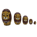Pack of 5 Pieces Cute Exquisite Hand Painted Lion Wooden Nesting Dolls Animal Matryoshka Russian Doll Gift