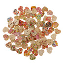 100 Pieces Heart Shape 2 Holes Wood Sewing Buttons for DIY Sewing Scrapbooking Craft