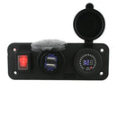Motorcycle Car Voltmeter Auto Cigarette Lighter 12V Socket Dual USB Charger