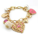 Women Gold Hollow Out Love Heart Pearls Drop Bracelet Chain Jewelry Gifts