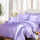 Soft Comfortable Shrink Resistant Solid Color Satin Silk Bedding Duvet Cover+Flat Sheet+Pack of 2PCS Pillow Case FOR 5ft Bed Light Purple