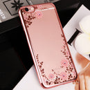 Fashionable Crystal Flower Charms Phone Case Cover COMPATIBLE FOR IPhone 6/6s Plus Dust Scratch Protection -Rose Gold Pink Flower