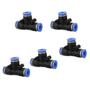 5 Pcs 6mm to 6mm T Shape One Touch Fittings Push in Quick Connectors