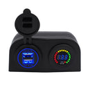 Dual Blue USB Charger +12V Color LED Digital Voltmeter for Car Motorcycle Boat