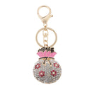 Idea Gift Rhinestone Crystal Keyring Plum Flower Money Bag Car Key Finder Pink