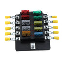 Car 10-Way Blade Fuse Holder With Fuse Ring Terminals LED Indicator